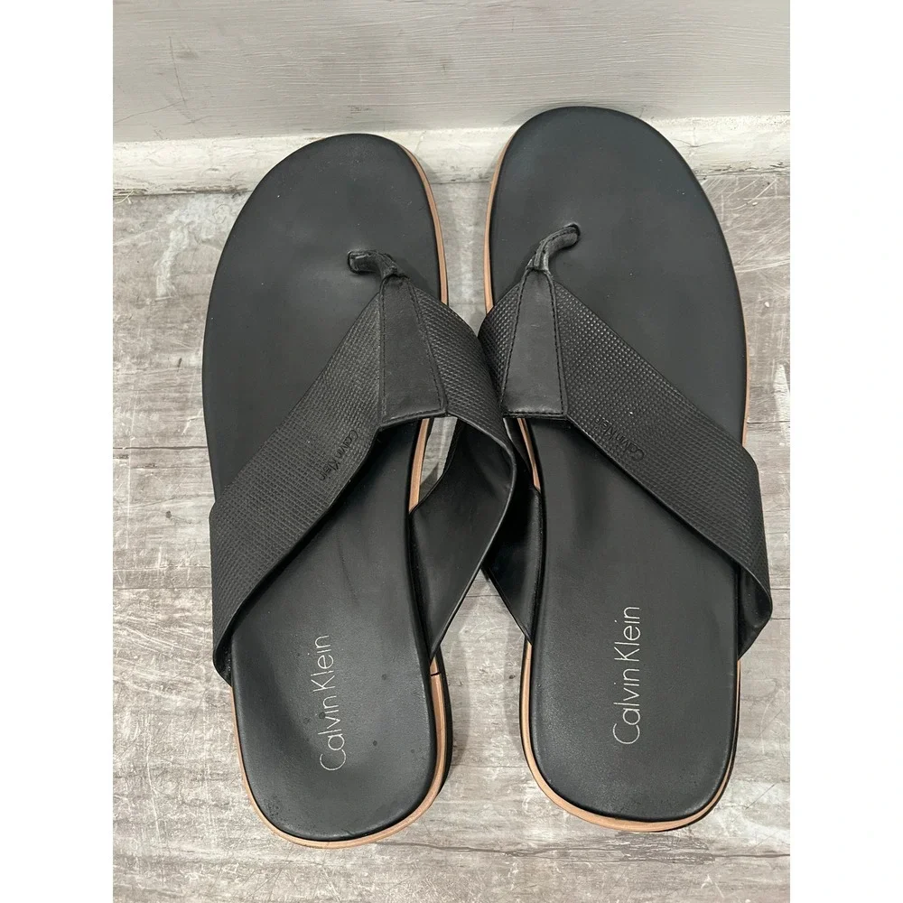 Calvin Klein Thong Sandals Mens Black Sandals Deano Style Flip Flops Size 11